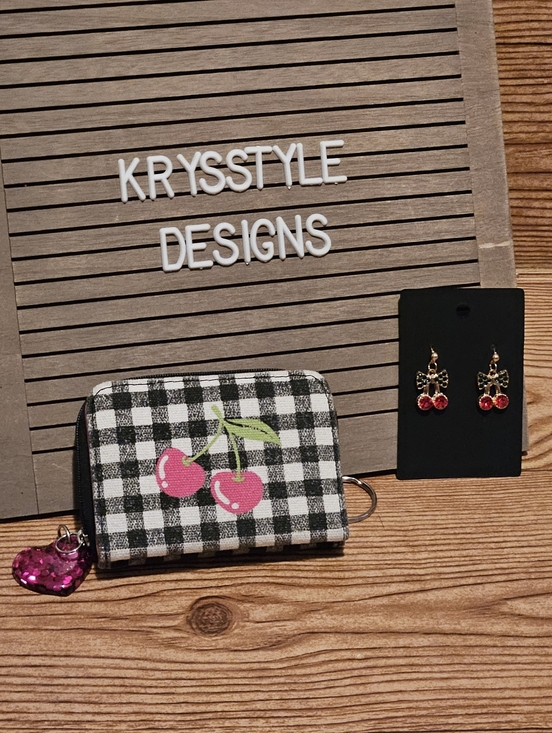 Source Unknown Handbags - Cherry Fashion Wallet And Earring Bundle